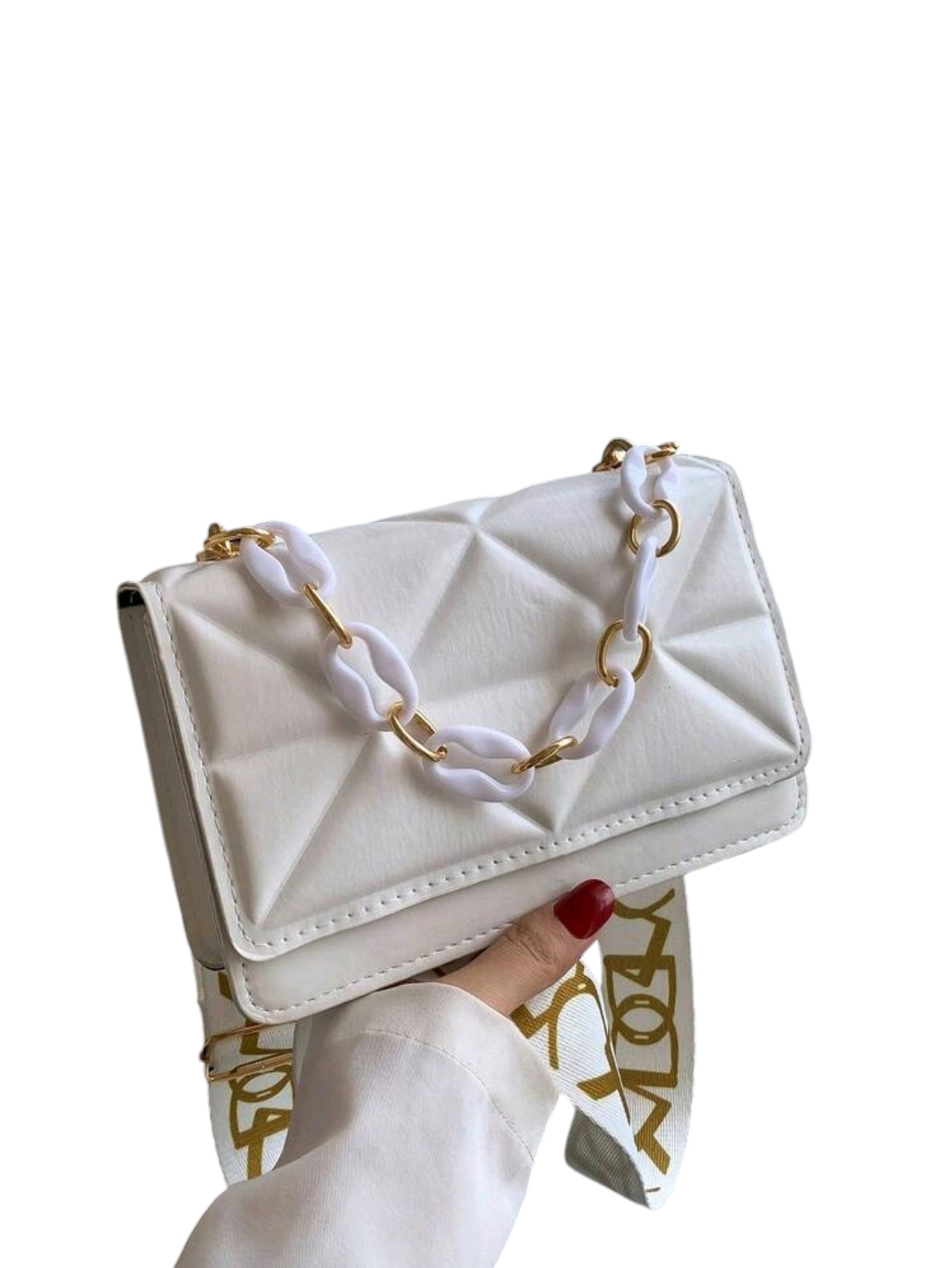 Acrylic Chain Shoulder Bag With Detachable Wide Shoulder Strap