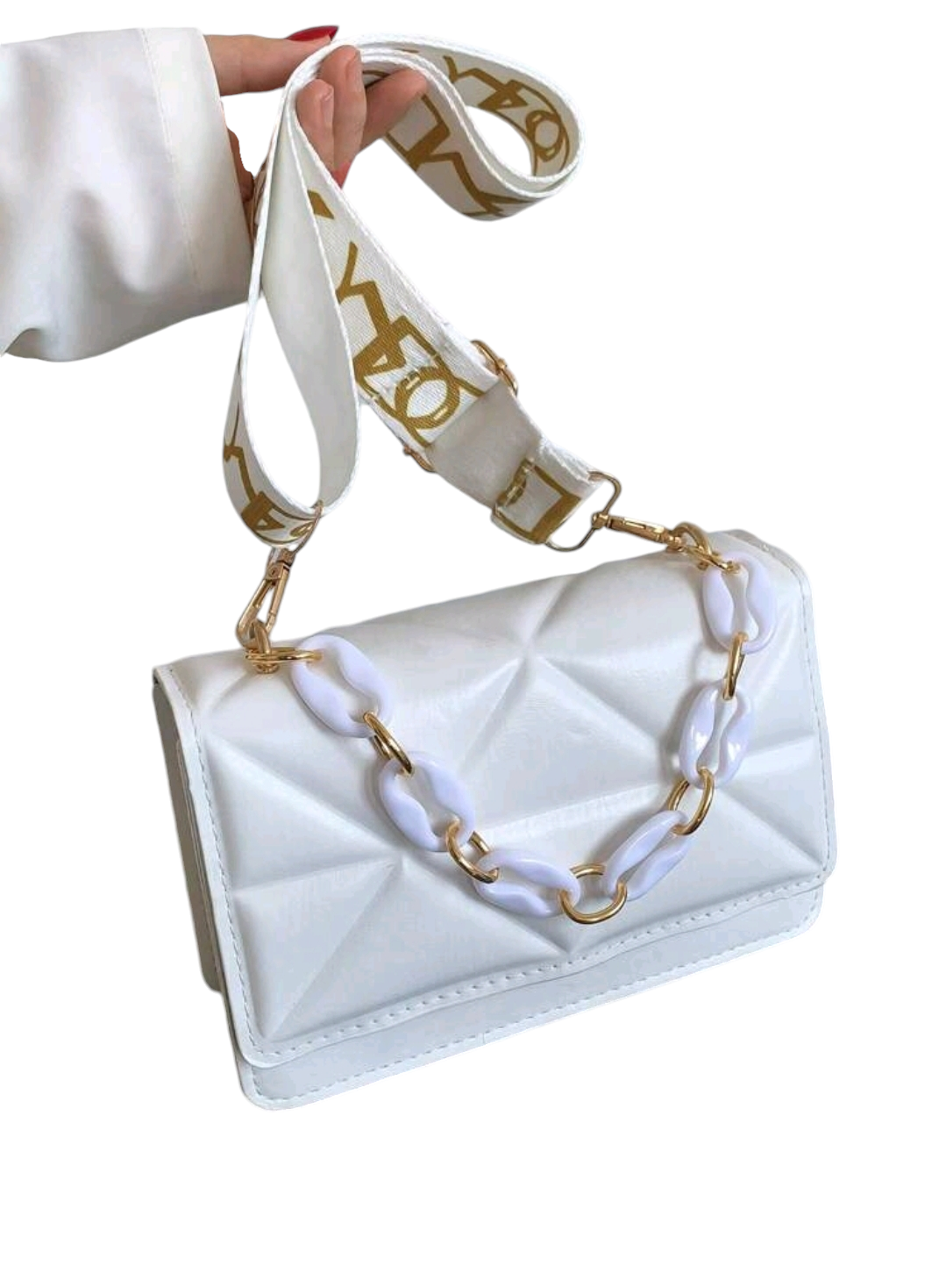 Acrylic Chain Shoulder Bag With Detachable Wide Shoulder Strap